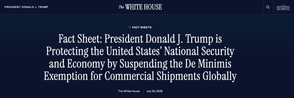 Trump Suspending the De Minimis Exemption for Commercial Shipments Globally
