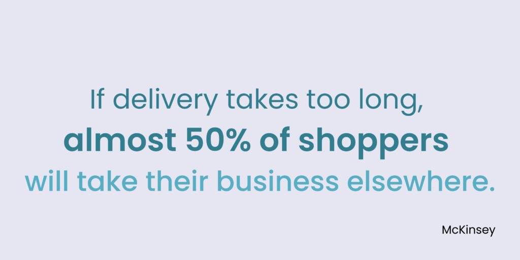 Copy that says if delivery takes too long, almost 50% of shoppers will take their business elsewhere.