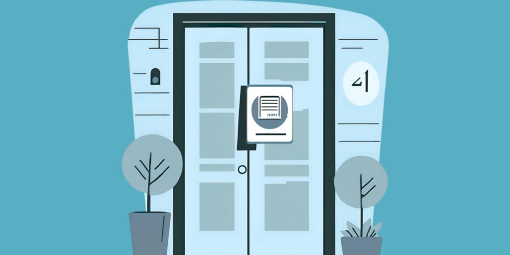Graphic of a blue door with a missed delivery notice due to a delivery exception