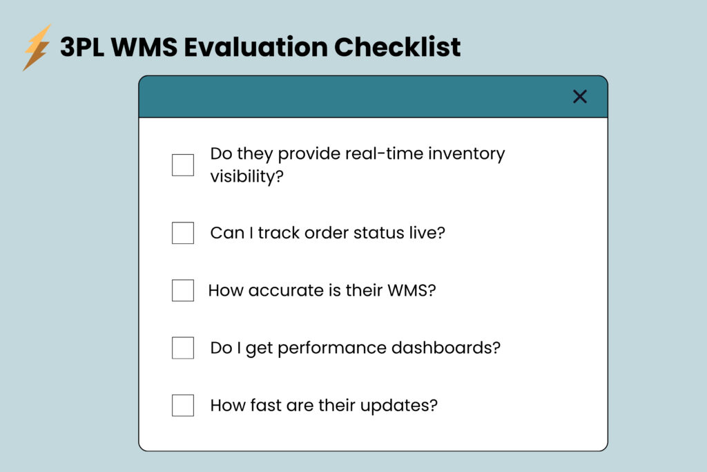 Checklist of questions to ask a 3PL about their warehouse management system capabilities.