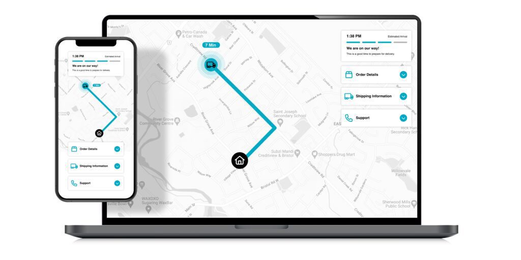 An image showing GoBolt's last mile delivery tracking on a mobile phone and desktop computer