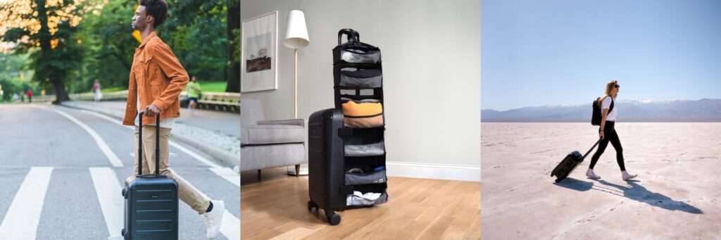A series of three images of Solgaard's suitcases