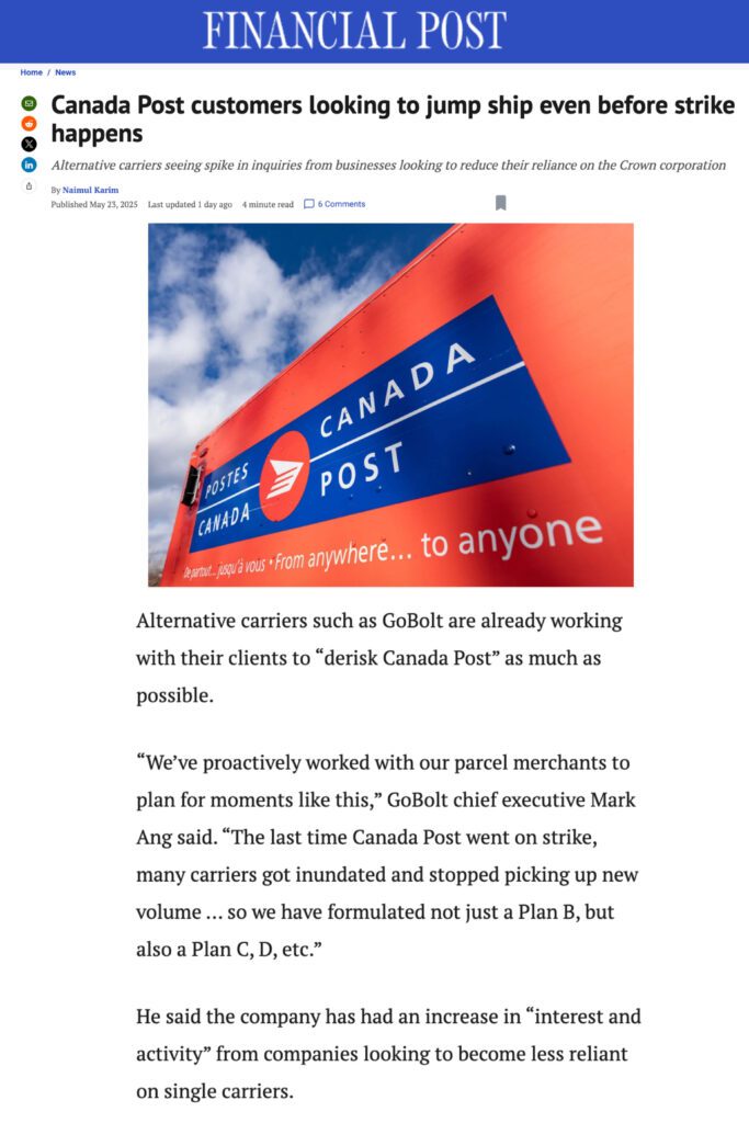 GoBolt's CEO Mark Ang speak to the Financial Post about the impact of the Canada Post strike