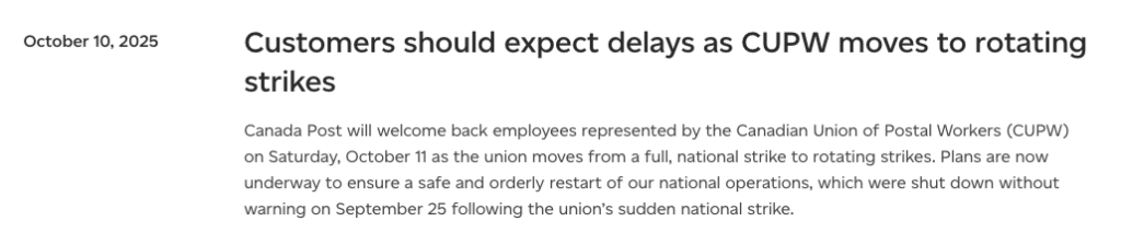 Canada Post customers should expect delays as CUPW moves to rotating strikes