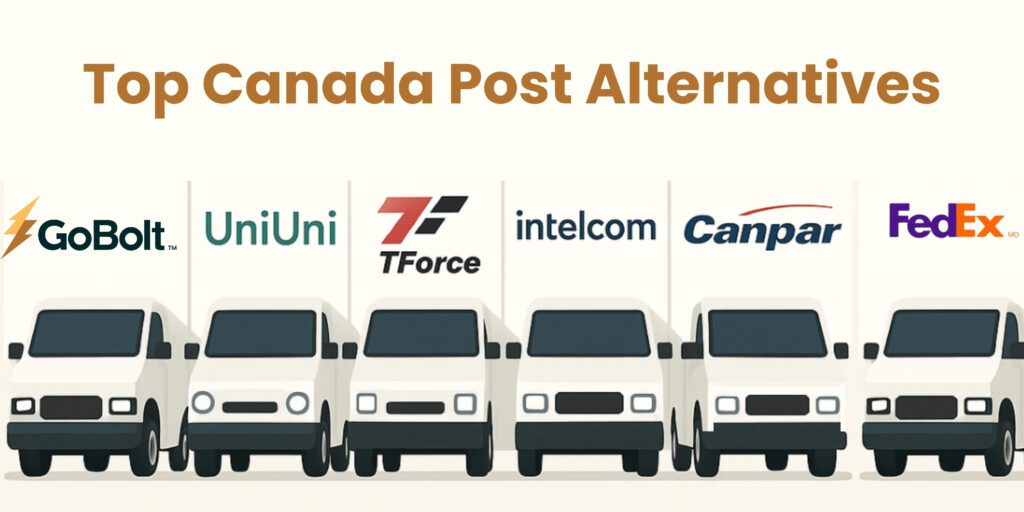 An image of delivery trucks listing out top Canada Post Alternative carriers
