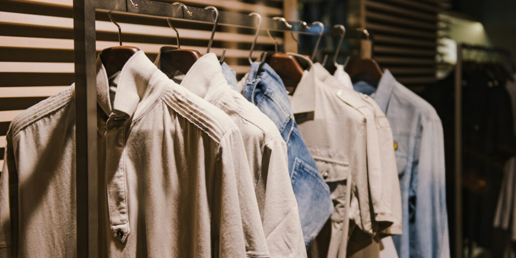 Modern men's shirts hanging from a rack, depicting an example of this GoBolt parcel client
