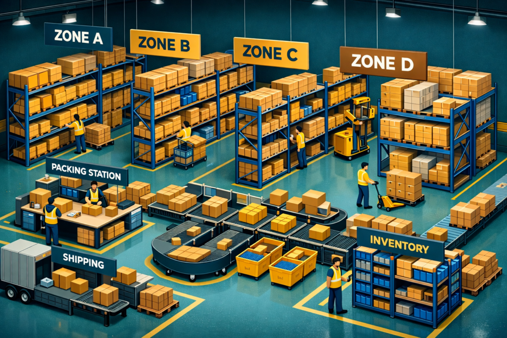 Optimized DTC warehouse operations with zone picking and inventory organization