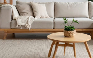 Image of modern furniture including sofa, table and rug